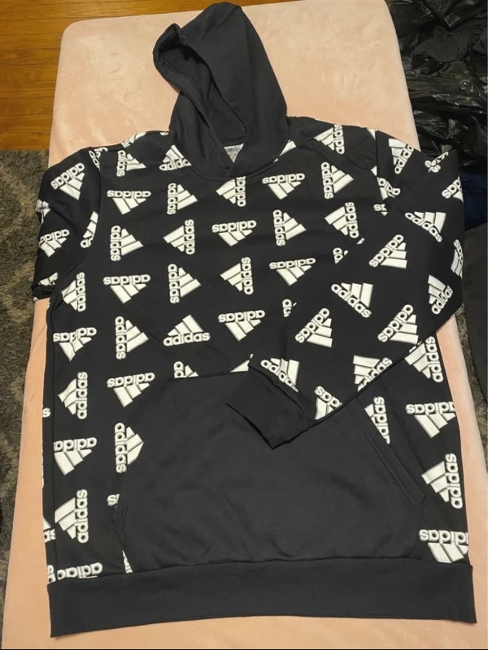 adidas Black Hoodie with White Logo Print